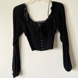Peasant black long sleeve top (S)